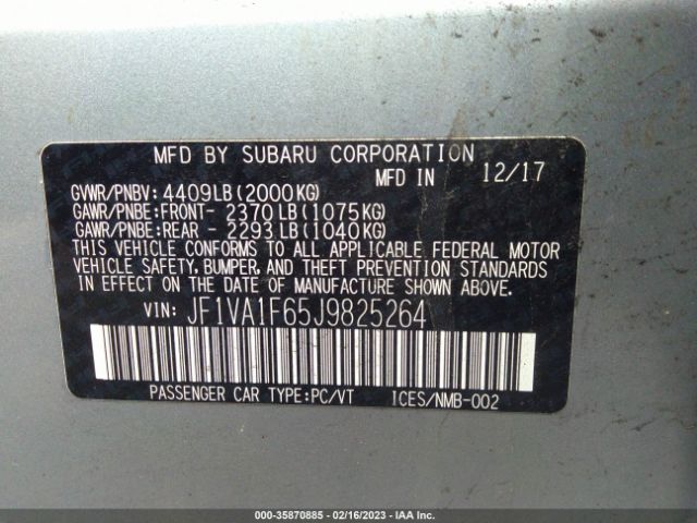 JF1VA1F65J9825264 Subaru Wrx Limited