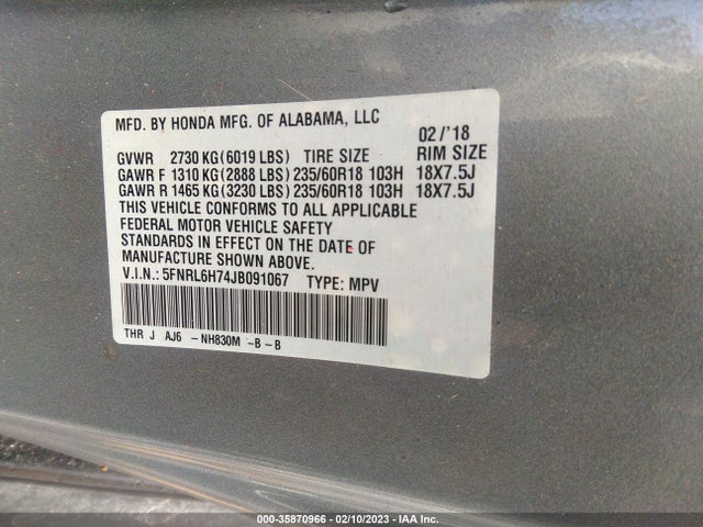 Honda Odyssey Ex-l 2018 5FNRL6H74JB091067 Image 10