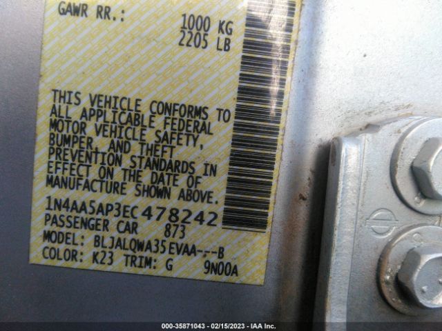 1N4AA5AP3EC478242 Nissan Maxima 3.5 S