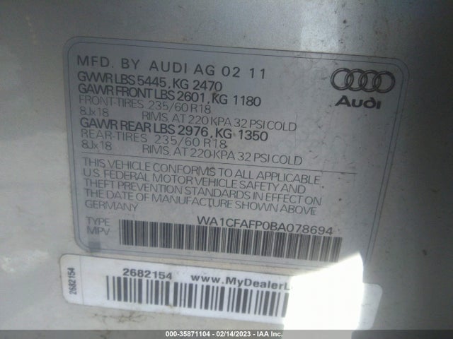 WA1CFAFP0BA078694 Audi Q5 2.0t Premium