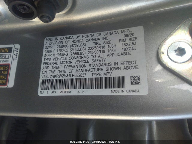 Honda Cr-v Ex-l 2020 2HKRW2H81LH682857 Image 9