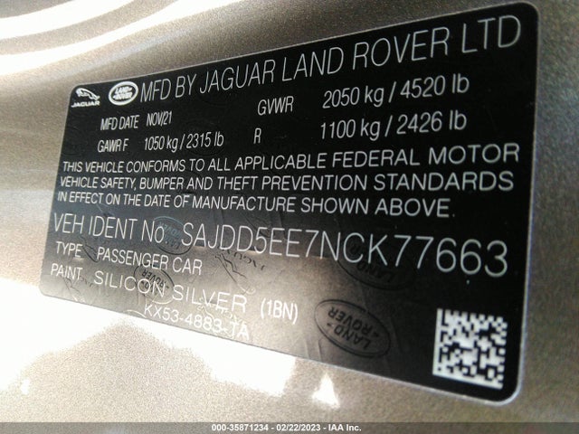 2022 Jaguar F-TYPE, VIN: SAJDD5EE7NCK77663