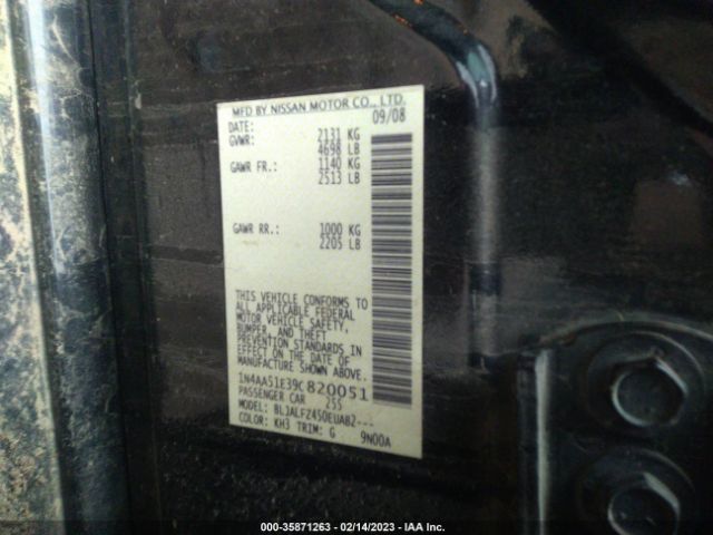 1N4AA51E39C820051 Nissan Maxima 3.5 Sv W/premium Pkg