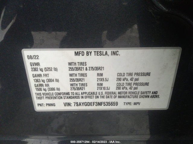 Tesla Model Y Performance 2022 7SAYGDEF3NF535659 Image 9