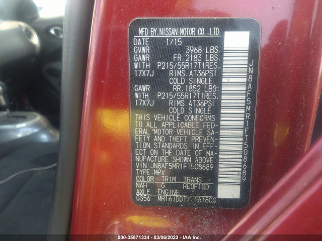 Nissan Juke Sv 2015 JN8AF5MR1FT508689 Image 9