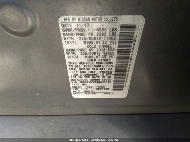JN8AT2MT9JW455816 Nissan Rogue Sl