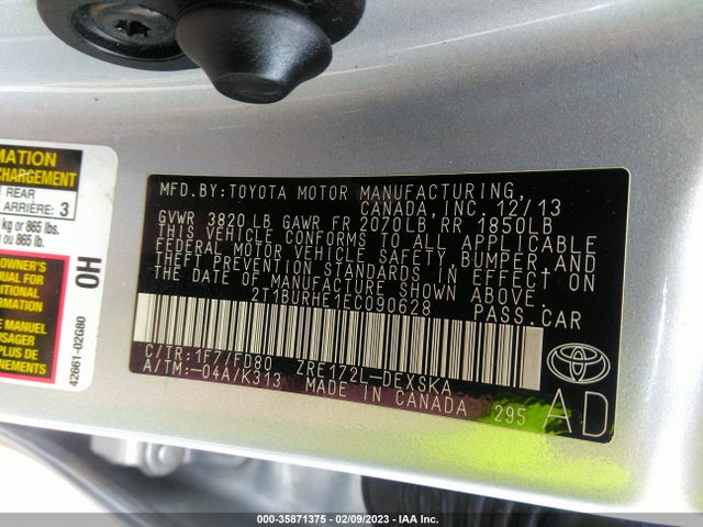 Toyota Corolla L/le/s/s Plus/le Plus 2014 2T1BURHE1EC090628 Image 10