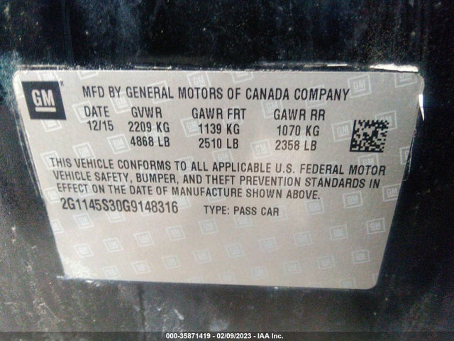 Chevrolet Impala 2016 2G1145S30G9148316 Image 10