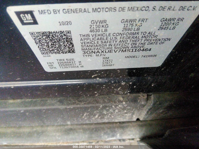 Chevrolet EQUINOX LT 2021 3GNAXUEV7MS110464 Image 9