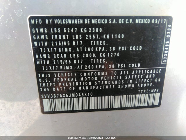 3VV3B7AX5JM046810 Volkswagen Tiguan Sel/se
