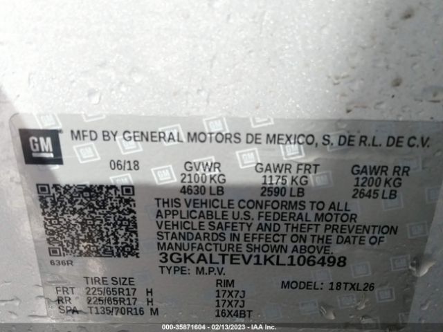 3GKALTEV1KL106498 GMC Terrain Sle