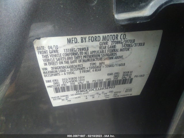 2010 FORD FLEX LIMITED VIN: 2FMGK5DCXABB36903