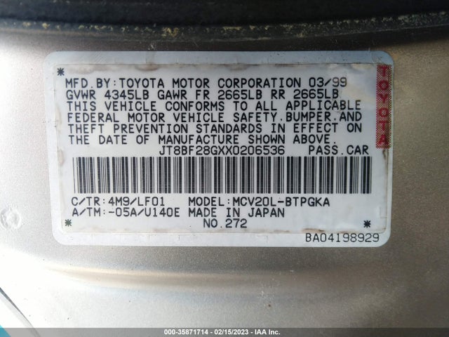 JT8BF28GXX0206536 Lexus ES 300 LUXURY SPORT SDN