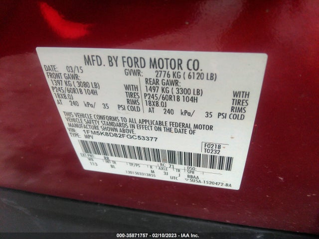 2015 Ford Explorer, VIN: 1FM5K8D82FGC53377