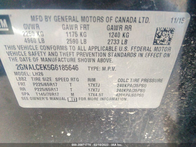 Chevrolet EQUINOX LT 2016 2GNALCEK5G6185646 Image 10