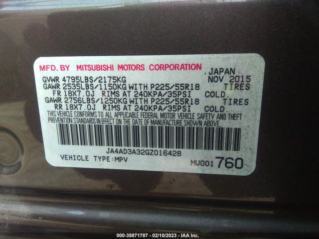 JA4AD3A32GZ016428 Mitsubishi Outlander Se/sel