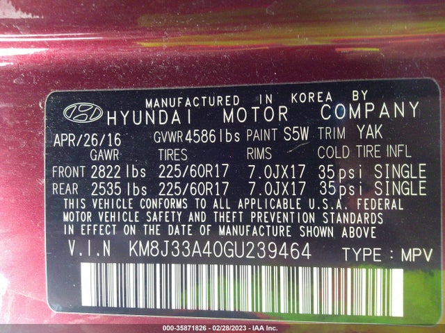 Hyundai Tucson 2016 KM8J33A40GU239464 Image 10