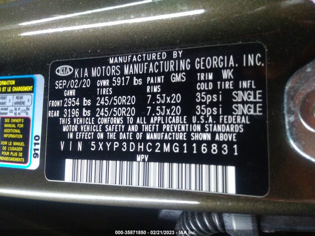 2021 Kia Telluride, VIN: 5XYP3DHC2MG116831