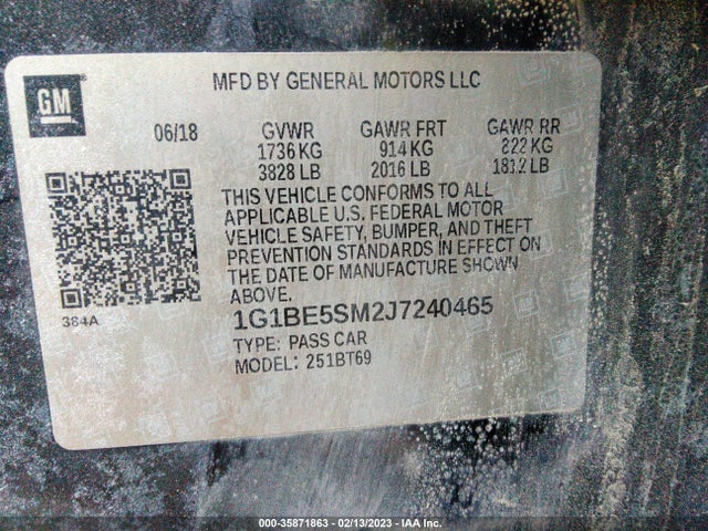 Chevrolet CRUZE LT 2018 1G1BE5SM2J7240465 Image 9