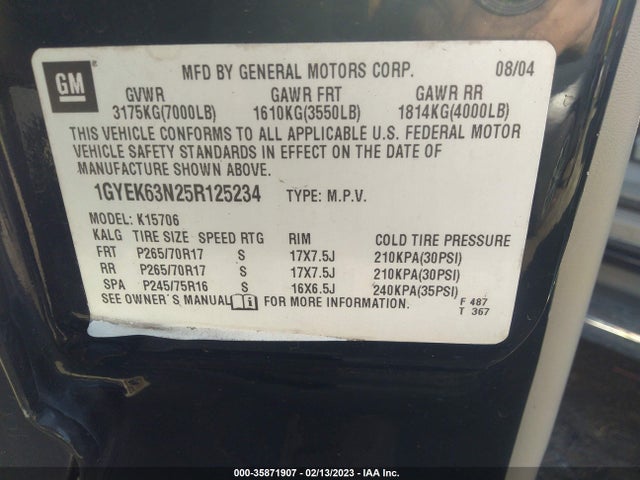 Cadillac Escalade 2005 1GYEK63N25R125234 Image 10