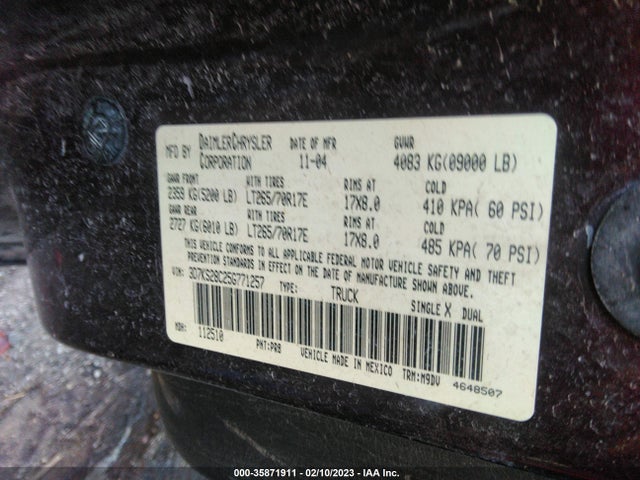 2005 DODGE RAM 2500 SLT VIN: 3D7KS28C25G771257