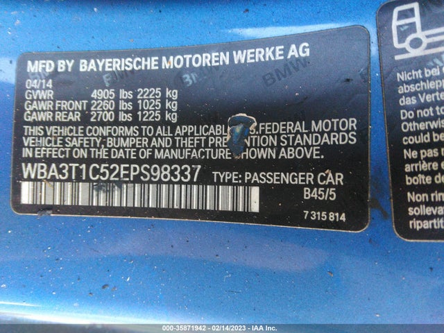 2014 BMW 4 SERIES 428I XDRIVE VIN: WBA3T1C52EPS98337