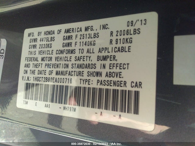 Honda Accord Coupe Ex-l 2014 1HGCT2B80EA000716 Image 9
