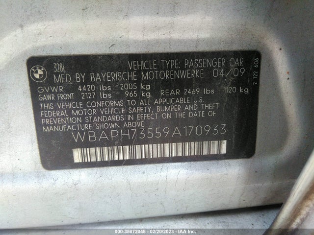 2009 BMW 3 SERIES 328I VIN: WBAPH73559A170933
