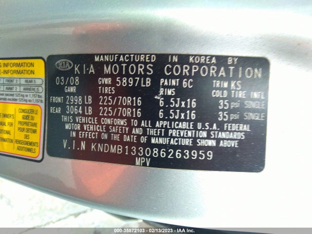 KIA Sedona 2008 KNDMB133086263959 Image 10