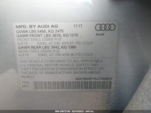 WA1BNAFY5J2089626 Audi Q5 Premium Plus