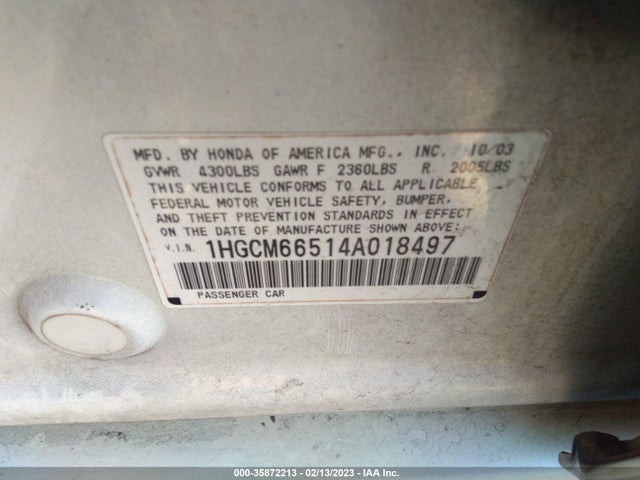 2004 HONDA ACCORD SDN EX VIN: 1HGCM66514A018497