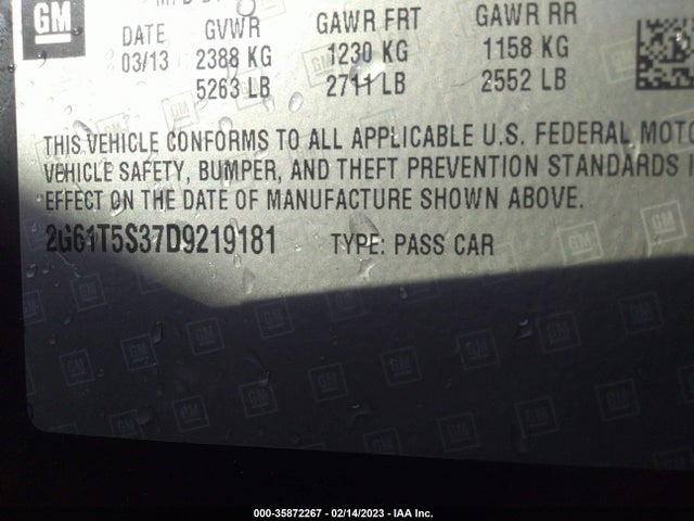 2013 CADILLAC XTS PREMIUM VIN: 2G61T5S37D9219181