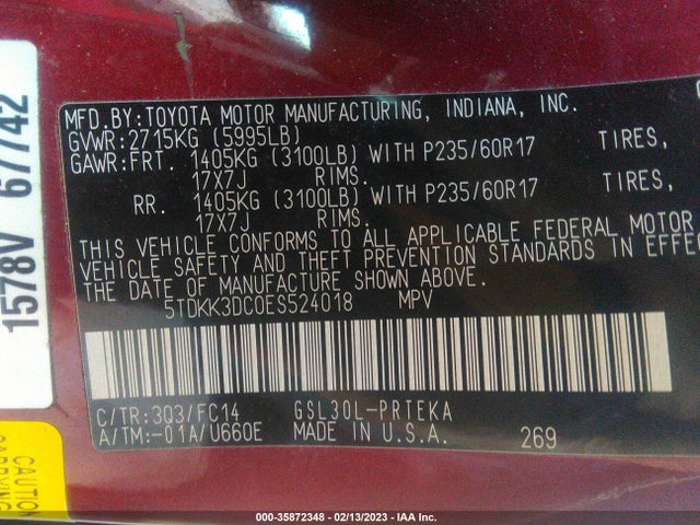 Toyota SIENNA LE 2014 5TDKK3DC0ES524018 Image 10