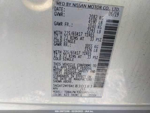 5N1AT2MT6KC830183 Nissan ROGUE S