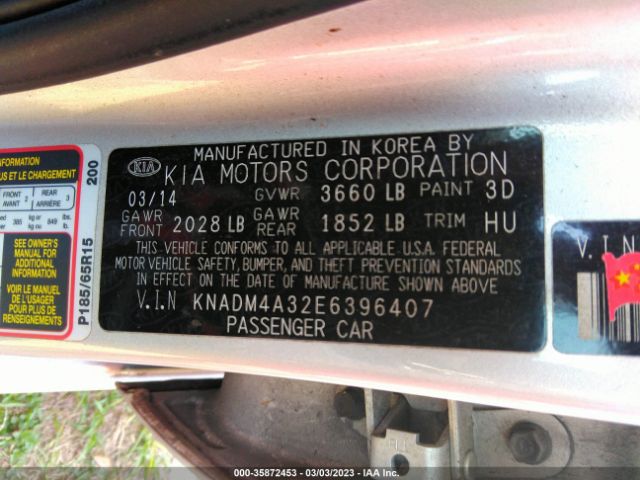 KNADM4A32E6396407 KIA RIO LX