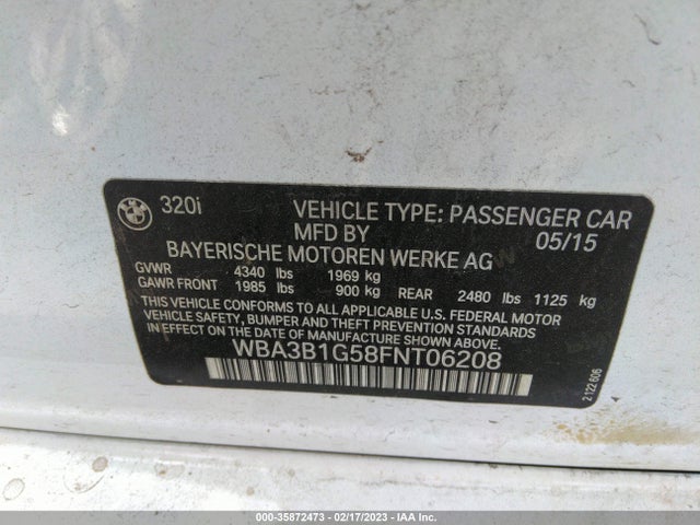 BMW 3 Series 320i 2015 WBA3B1G58FNT06208 Image 9