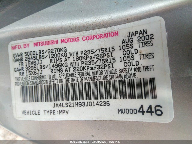 JA4LS21H93J014236 Mitsubishi Montero Sport Es/ls