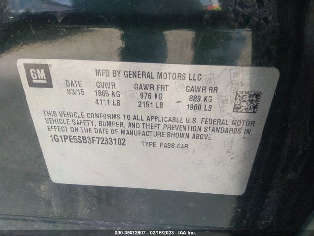 Chevrolet CRUZE LT 2015 1G1PE5SB3F7233102 Image 10