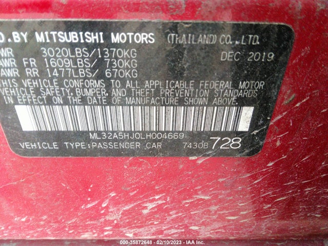 2020 Mitsubishi Mirage, VIN: ML32A5HJ0LH004669