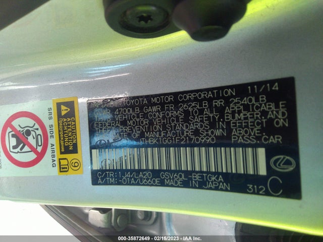 JTHBK1GG1F2170990 Lexus ES 350