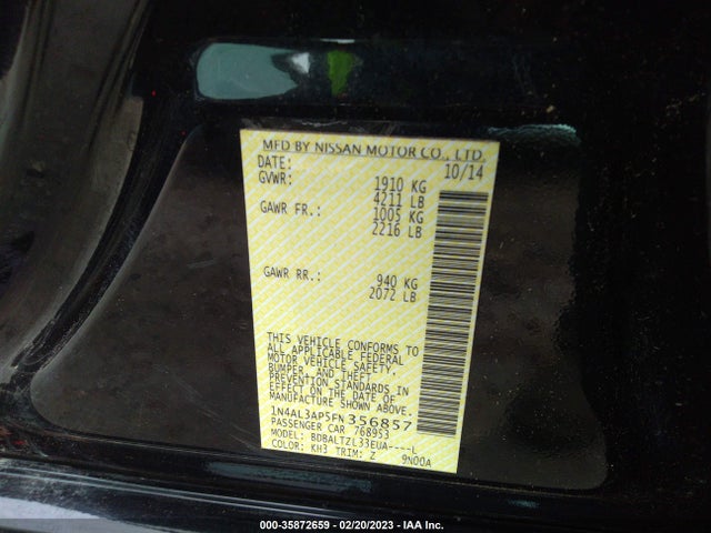 Nissan Altima 2.5 Sl 2015 1N4AL3AP5FN356857 Image 9