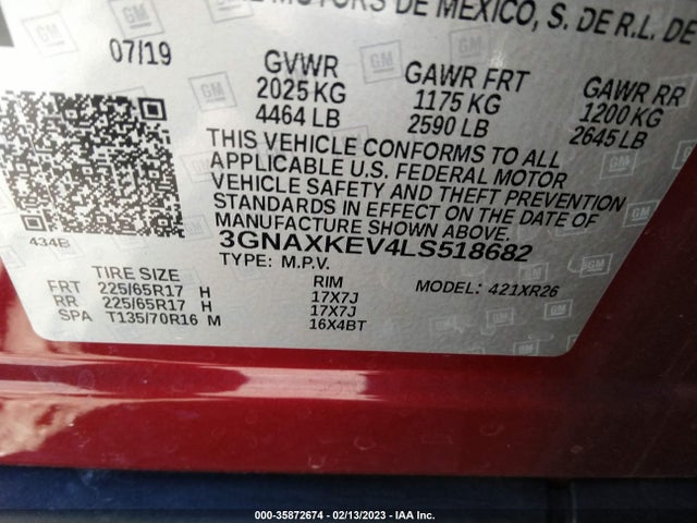 2020 Chevrolet Equinox, VIN: 3GNAXKEV4LS518682