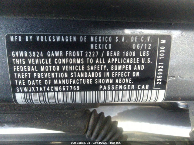 2012 VOLKSWAGEN BEETLE 2.5L W/SUN/SOUND/NAV VIN: 3VWJX7AT4CM657769