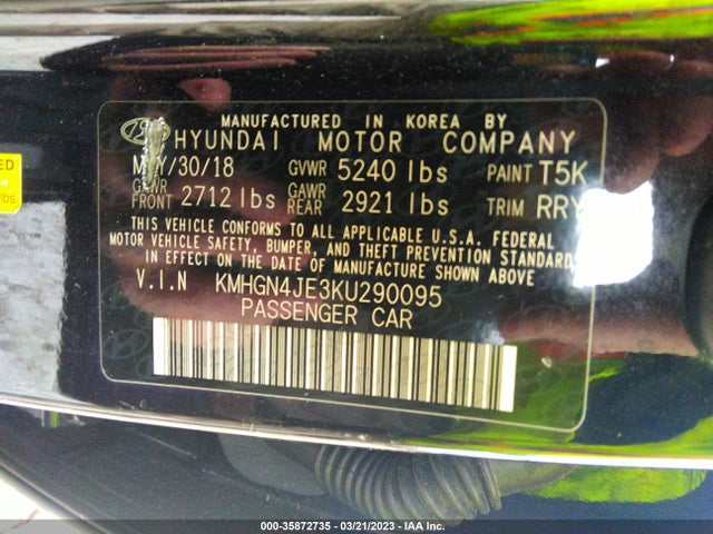 2019 Genesis G80, VIN: KMHGN4JE3KU290095