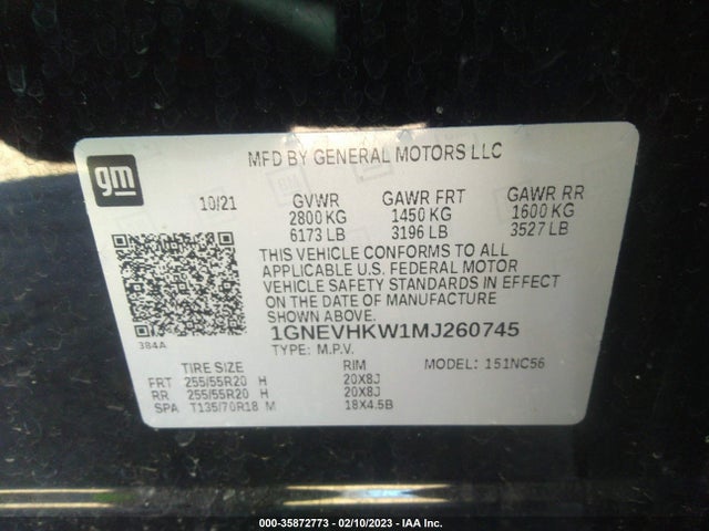 Chevrolet Traverse Lt Leather 2021 1GNEVHKW1MJ260745 Image 10