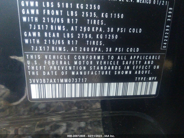 3VV3B7AX1MM073717 Volkswagen Tiguan Se/se R-line Black/sel