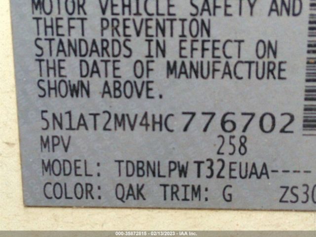 5N1AT2MV4HC776702 Nissan ROGUE S