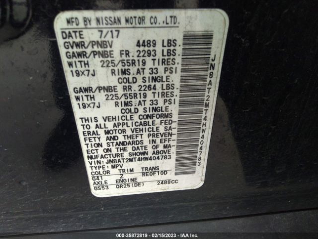 JN8AT2MT4HW404783 Nissan Rogue Sl
