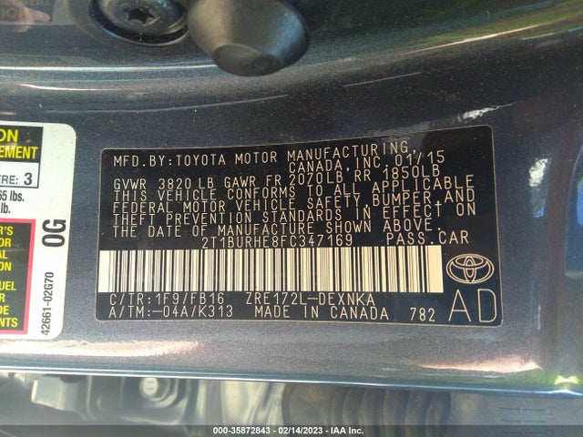 2015 Toyota Corolla, VIN: 2T1BURHE8FC347169