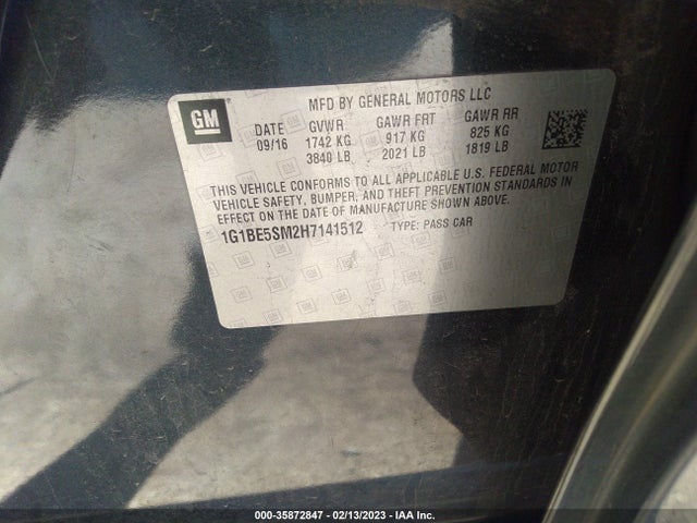 Chevrolet CRUZE LT 2017 1G1BE5SM2H7141512 Image 9